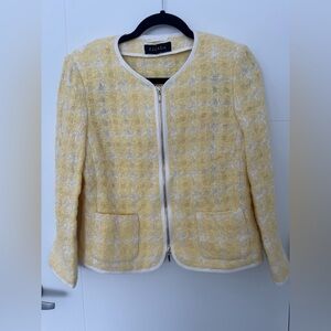 Escada Tweed Jacket Yellow Zip Front Cropped Blazer Cotton Blend Size M